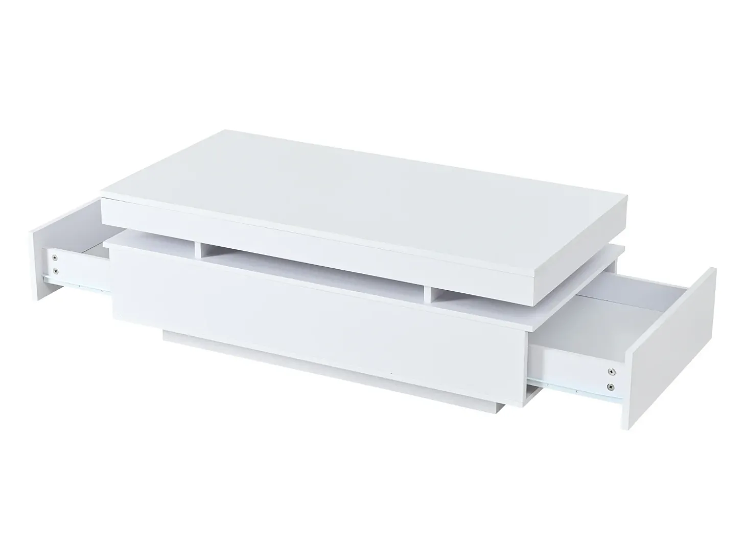 Mesa de centro envernizada brilhante 100x50x35 cm - con LED - con 2 gavetas - painéis de partículas - branco