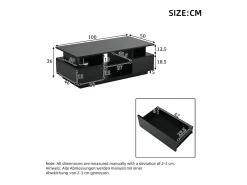 Mesa de centro envernizada brilhante 100x50x36 cm - con LED - 2 gavetas e espaço de armazenamento aberto - painéis de partículas - preto