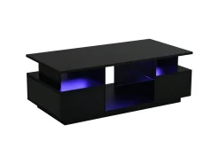 Mesa de centro envernizada brilhante 100x50x36 cm - con LED - 2 gavetas e espaço de armazenamento aberto - painéis de partículas - preto