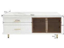 Mesa de centro escandinava - 2 gavetas e 2 portas - LED integrado - folheado com padrão mármore - Branco