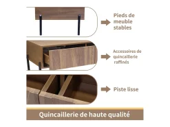 Mesa de centro estilo retro com 2 gavetas, 105x55x41cm - Cor madeira