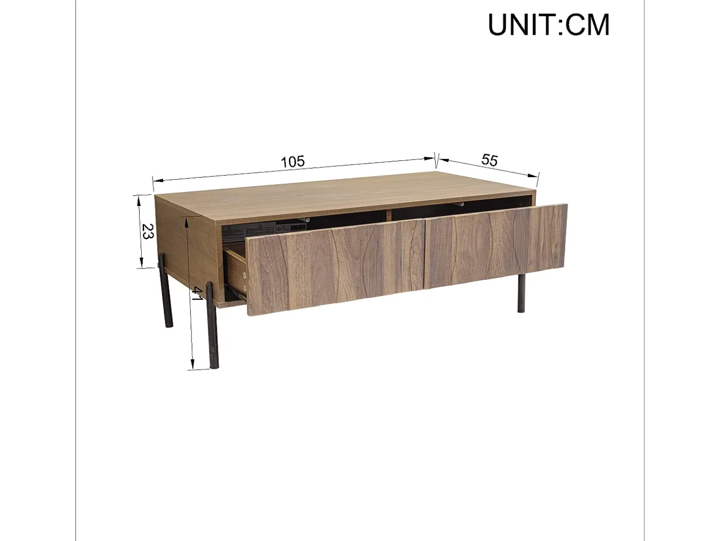 Mesa de centro estilo vintage 105x55x41 cm - com 2 gavetas - Estrutura de madeira - MDF - Natural