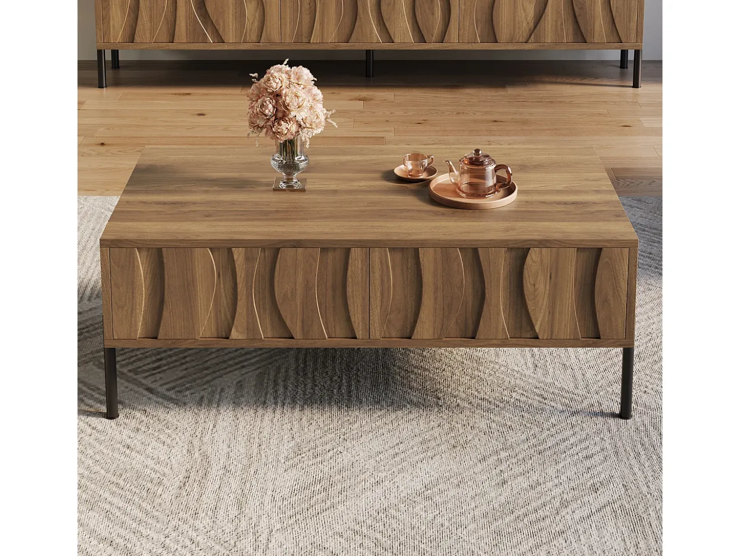 Mesa de centro estilo vintage 105x55x41 cm - com 2 gavetas - Estrutura de madeira - MDF - Natural