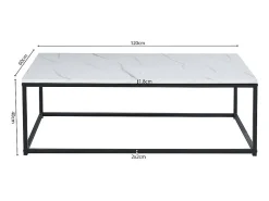 Mesa de centro EWING com efeito de mármore branco, ideal para uma sala de estar única.