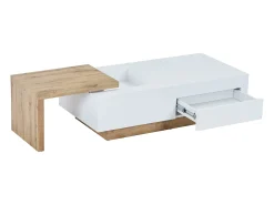 Mesa de centro extensível de MDF com 1 gaveta e 1 prateleira - Natural e Branco - MANDREA