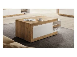 Mesa de centro extensível design coleção SINATRA. Cor carvalho escuro e branco fosco.