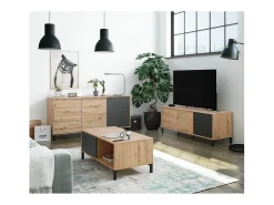 Mesa de centro fixa Brooklyn em carvalho Nodi e cinza antracite estilo industrial