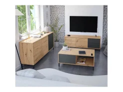 Mesa de centro fixa Brooklyn em carvalho Nodi e cinza antracite estilo industrial