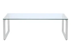 Mesa de centro FREYA com design exclusivo em vidro temperado e metal cromado.