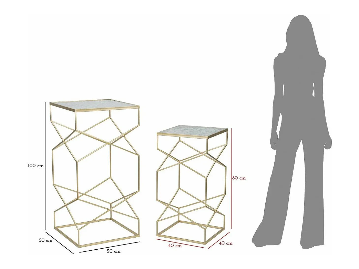 Mesa de centro George, Mesa de centro baixa, Porta-revistas para sofá, Estante de sala, Dourado, 50x50 h100 cm