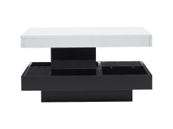 Mesa de centro giratória com espaço de arrumação, tampo lacado brilhante - Branco e preto