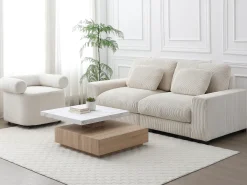 Mesa de centro giratória com 1 gaveta MDF efeito mármore branco e natural - KYRIA