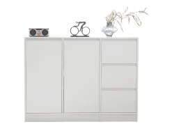 Mesa de centro giratória com 2 gavetas, branca + nogueira, 60x60x38 cm