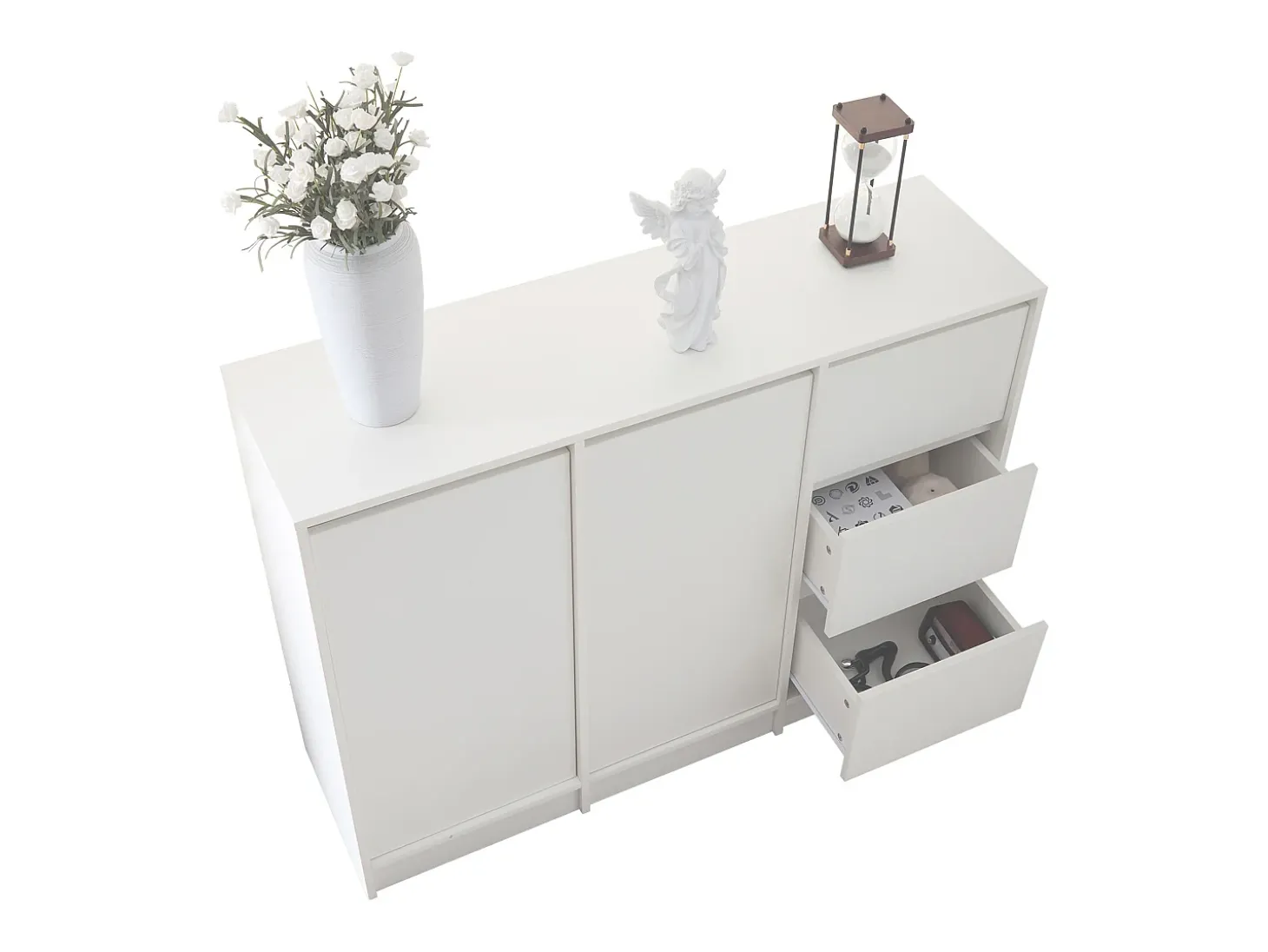 Mesa de centro giratória com 2 gavetas, branca + nogueira, 60x60x38 cm