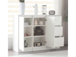 Mesa de centro giratória com 2 gavetas, branca + nogueira, 60x60x38 cm