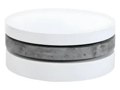 Mesa de centro giratória redonda - 3 plataformas - MDF - Branco e cinza cimento. JANITA