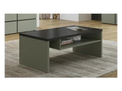 Mesa de centro HAVANA – Verde sálvia e preto – Tampo preto fosco – Com nicho – Design moderno