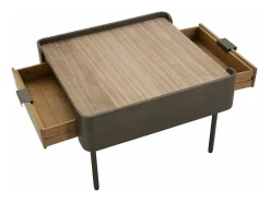 Mesa de centro Icona, Mesa de centro baixa, Porta-revistas para sofá, Estante de sala, 60x60 h41 cm, Cinza e Castanho