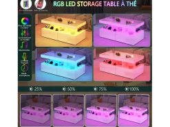 Mesa de centro inteligente com LED RGB - com duas gavetas, dimmer controlado por aplicativo, acabamento brilhante e à prova d'água, compatível com música