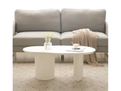 Mesa de centro irregular branca 100 cm com base cilíndrica estável, em MDF lacado