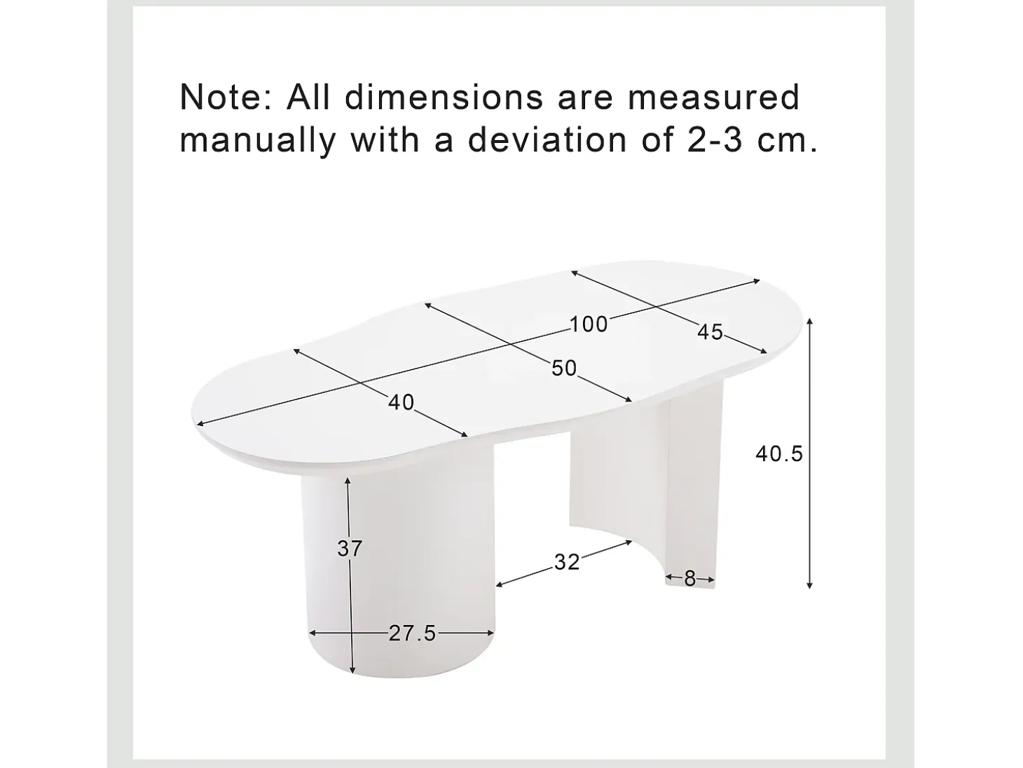 Mesa de centro irregular branca 100 cm com base cilíndrica estável, em MDF lacado