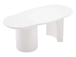 Mesa de centro irregular branca 100 cm com base cilíndrica estável, em MDF lacado