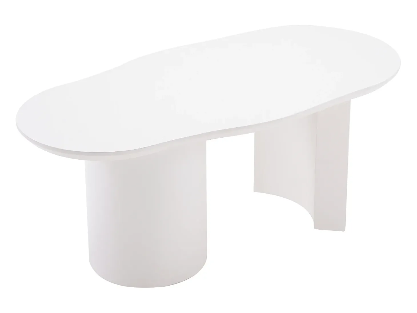 Mesa de centro irregular branca 100 cm com base cilíndrica estável, em MDF lacado