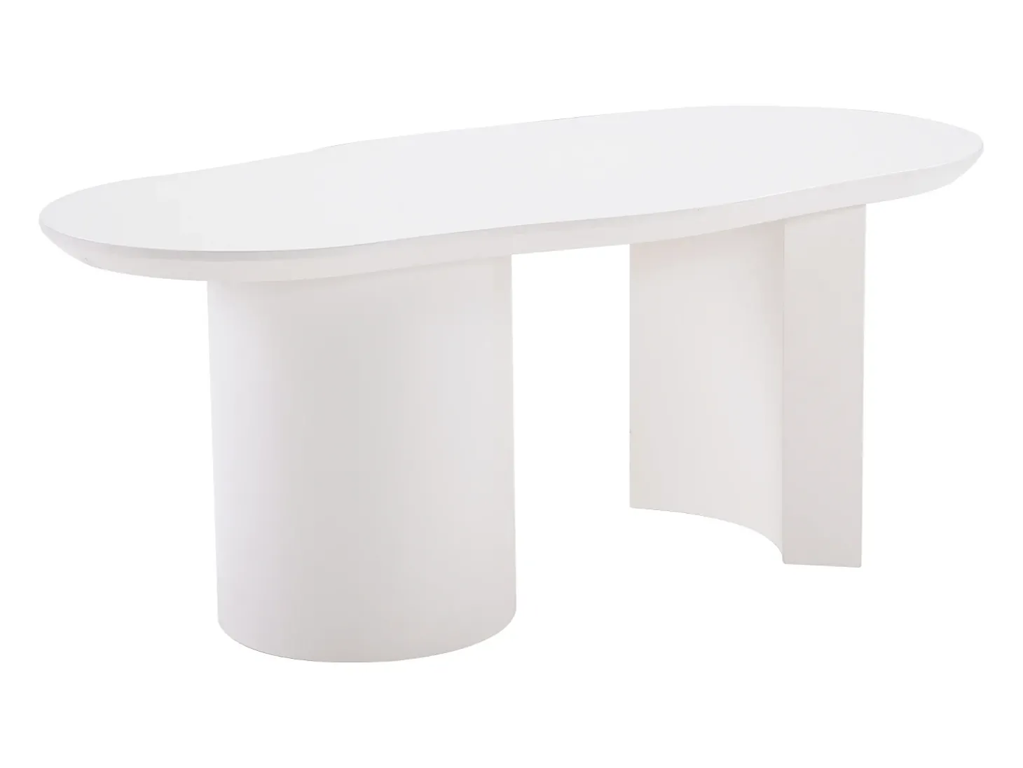 Mesa de centro irregular branca 100 cm com base cilíndrica estável, em MDF lacado