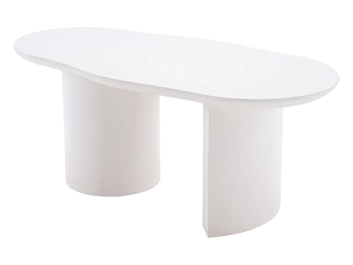 Mesa de centro irregular branca 100 cm com base cilíndrica estável, em MDF lacado