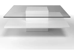 Mesa de centro ISANIA - Vidro temperado & MDF - Cor: Branco