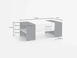 Mesa de centro Jonni, Mesa de centro baixa, Porta-revistas, 100% Fabricado na Itália, 110x60h40 cm, Branco brilhante e ardósia