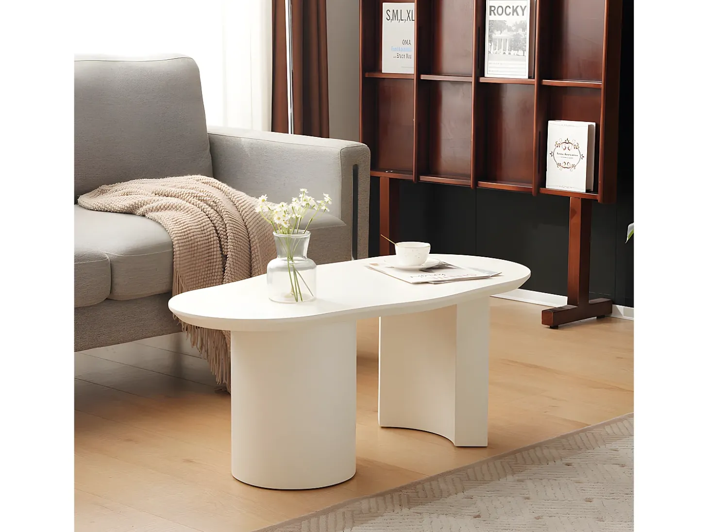 Mesa de centro L 100cm - com tampo curvo irregular e elegante - Branco
