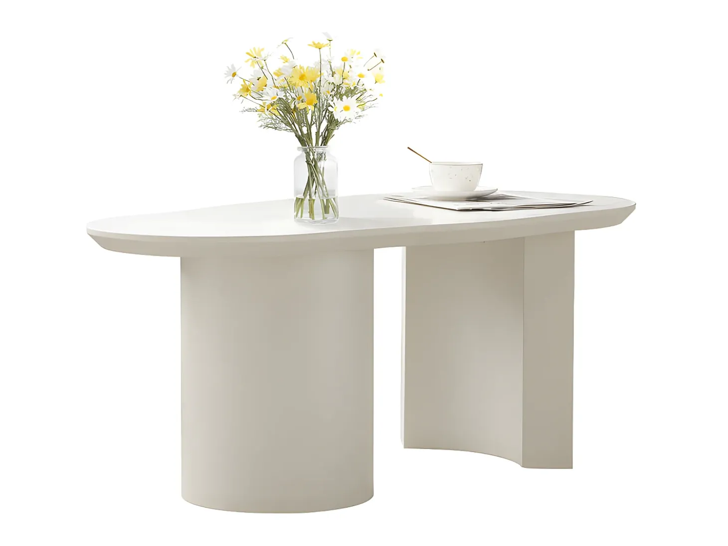 Mesa de centro L 100cm - com tampo curvo irregular e elegante - Branco