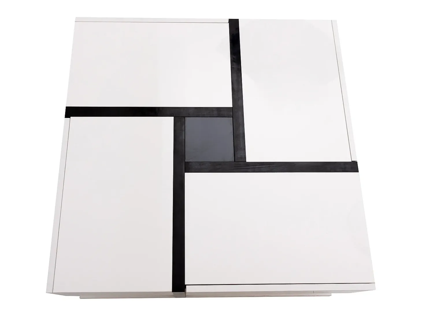 Mesa de centro lacada de alto brilho com 4 gavetas - Design linear - Branca 78 x 78 x 36 cm