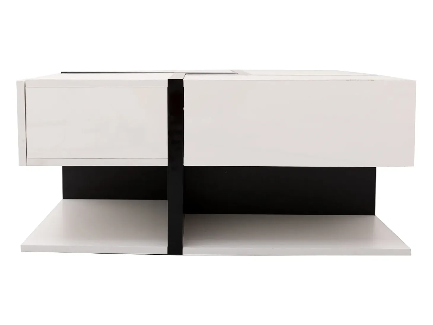 Mesa de centro lacada de alto brilho com 4 gavetas - Design linear - Branca 78 x 78 x 36 cm