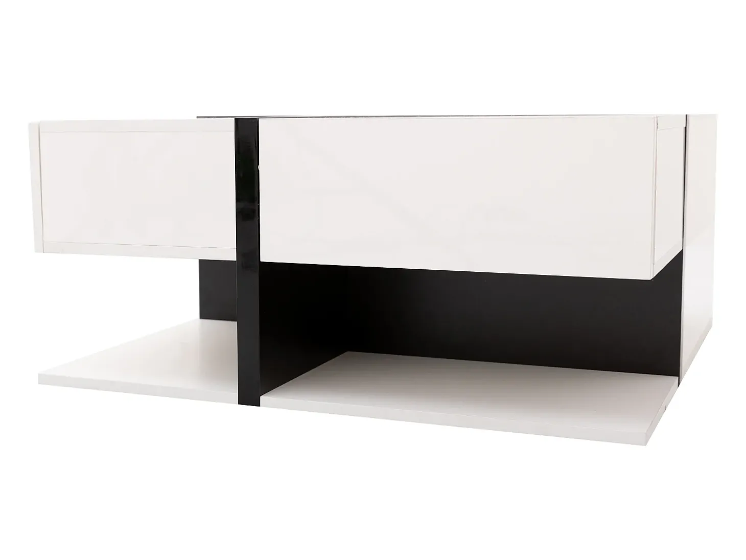 Mesa de centro lacada de alto brilho com 4 gavetas - Design linear - Branca 78 x 78 x 36 cm