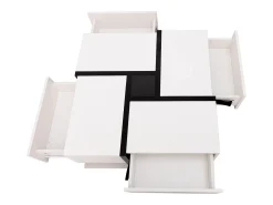Mesa de centro lacada de alto brilho com 4 gavetas - Design linear - Branca 78 x 78 x 36 cm
