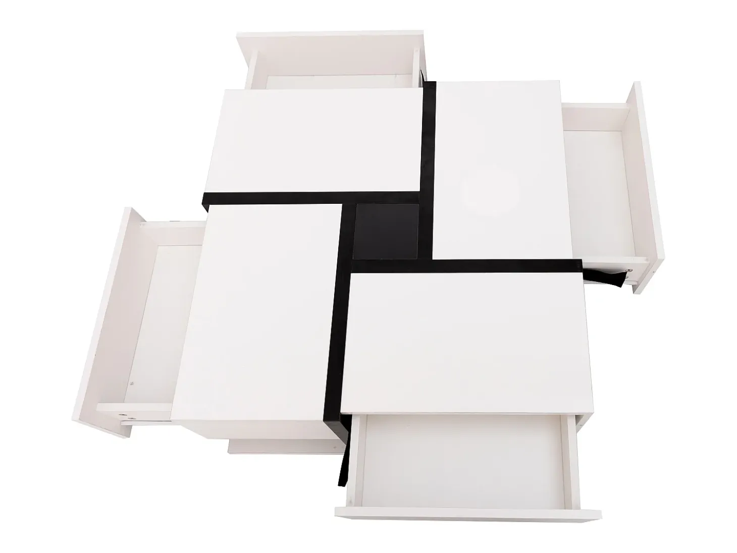 Mesa de centro lacada de alto brilho com 4 gavetas - Design linear - Branca 78 x 78 x 36 cm