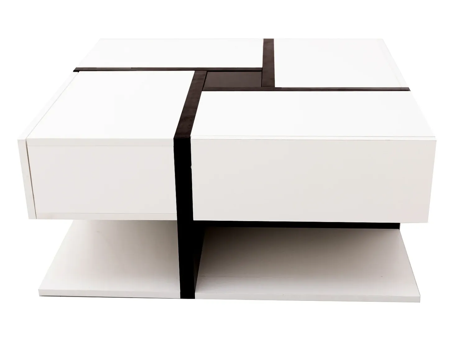 Mesa de centro lacada de alto brilho com 4 gavetas - Madeira PB - Branca e preta