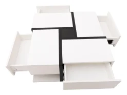 Mesa de centro lacada de alto brilho com 4 gavetas - Madeira PB - Branca e preta