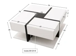 Mesa de centro lacada de alto brilho com 4 gavetas - Madeira PB - Branca e preta