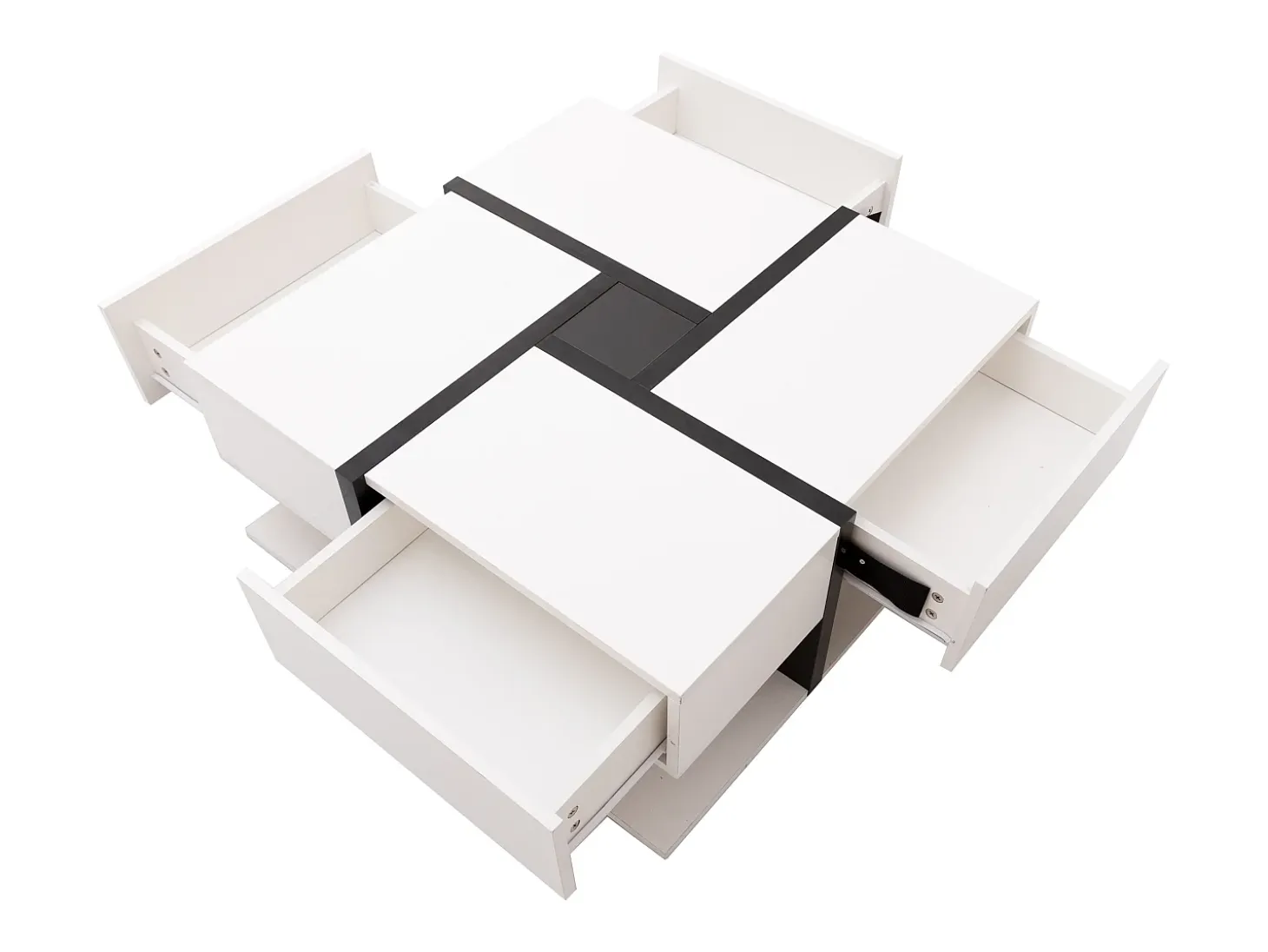 Mesa de centro lacada de alto brilho com 4 gavetas - Madeira PB - Branca e preta