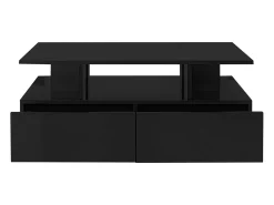 Mesa de centro lacada de alto brilho com iluminação LED e 2 gavetas - Madeira PB preta