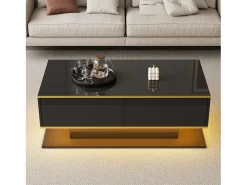 Mesa de centro LED moderna - Acabamento brilhante - Com 3 gavetas - Com iluminação LED - Preto