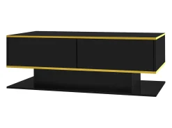 Mesa de centro LED moderna - Acabamento brilhante - Com 3 gavetas - Com iluminação LED - Preto