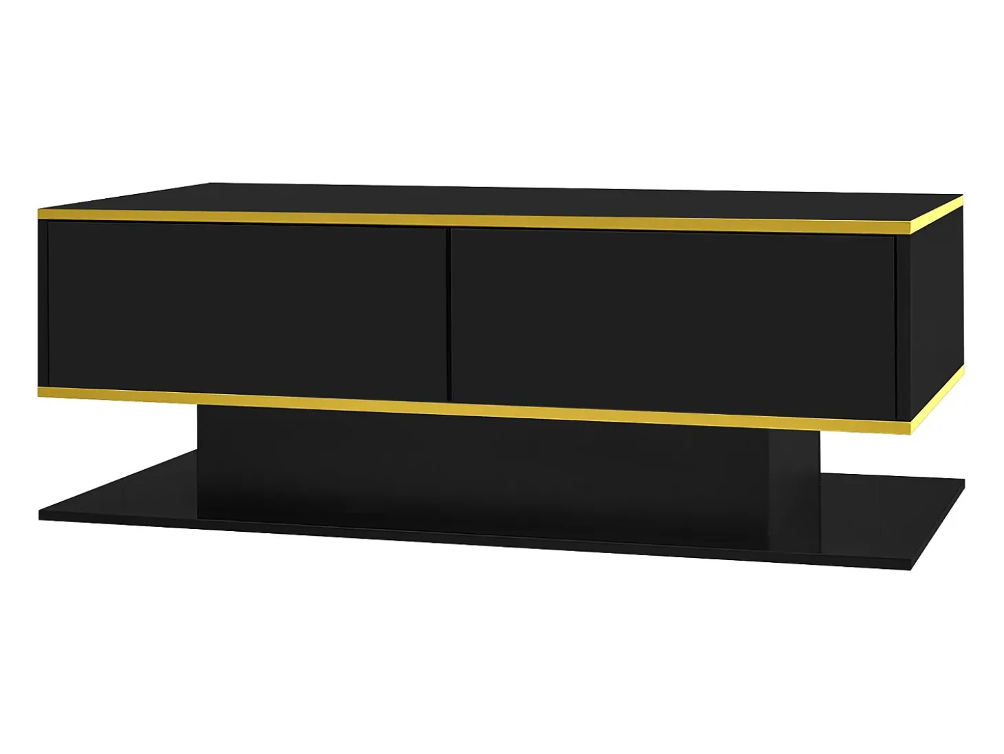 Mesa de centro LED moderna - Acabamento brilhante - Com 3 gavetas - Com iluminação LED - Preto