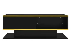 Mesa de centro LED moderna - Acabamento brilhante - Com 3 gavetas - Com iluminação LED - Preto