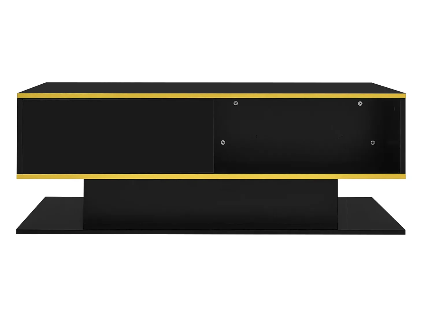 Mesa de centro LED moderna - Acabamento brilhante - Com 3 gavetas - Com iluminação LED - Preto