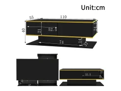Mesa de centro LED moderna - Acabamento brilhante - Com 3 gavetas - Com iluminação LED - Preto