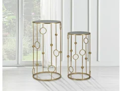 Mesa de centro Leonid, Mesa de centro baixa, Porta-revistas para sofá, Estante de sala, 50x50 h100 cm, Dourado